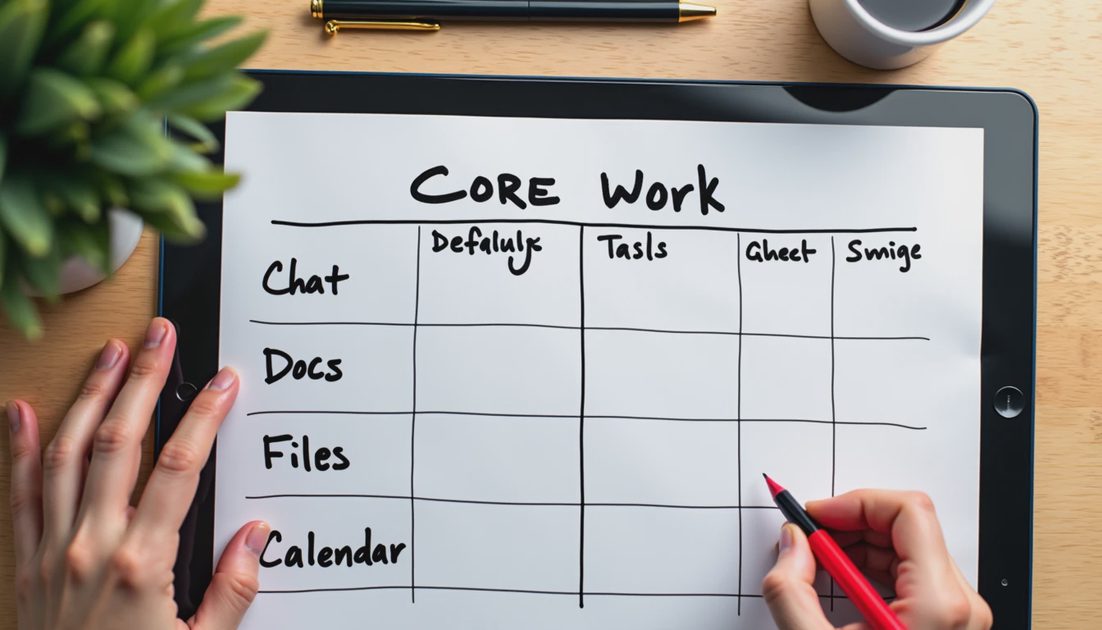 Handwritten core jobs list for building a minimal remote work tool stack