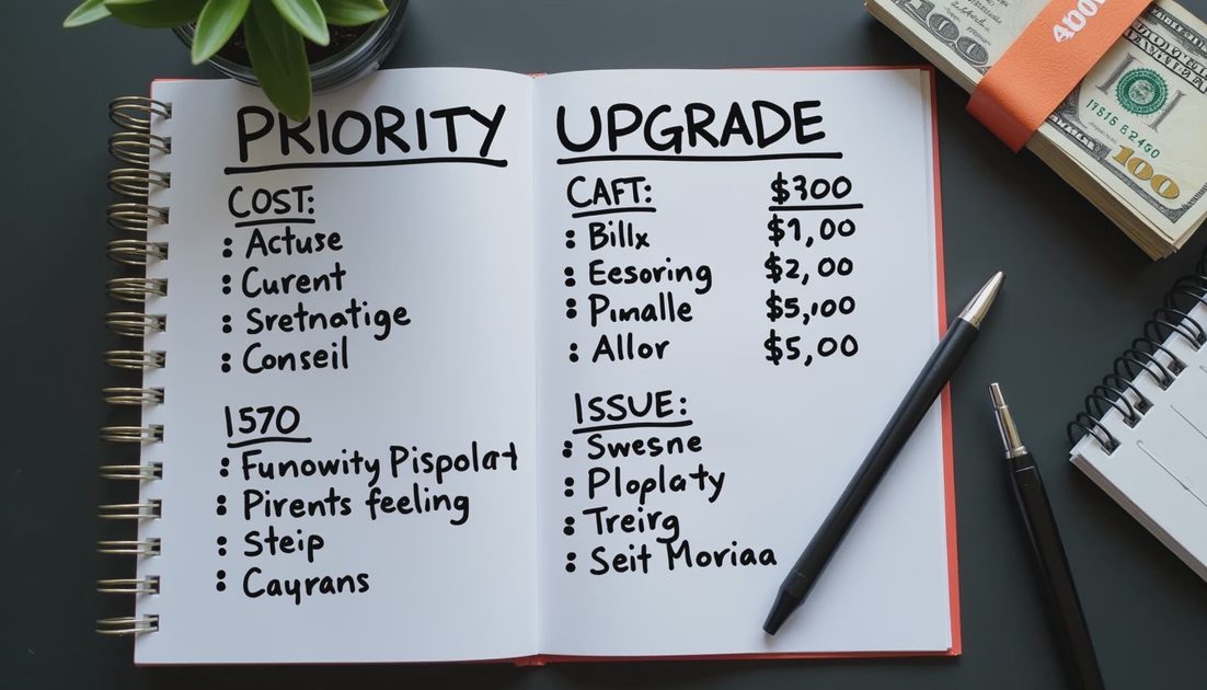 Handwritten priority list for a $100 home office reliability upgrade
