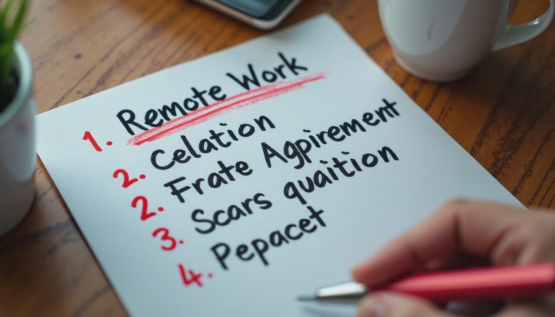 Handwritten short list of remote work rules that survived real use