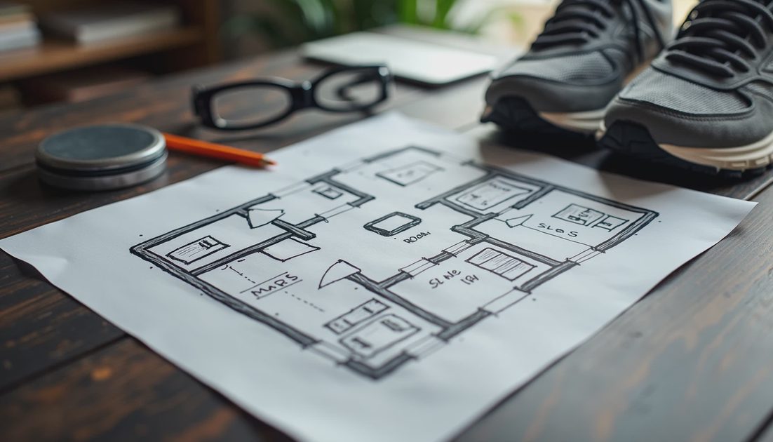Hand-drawn home network plan with work zones and backup hotspot for remote work