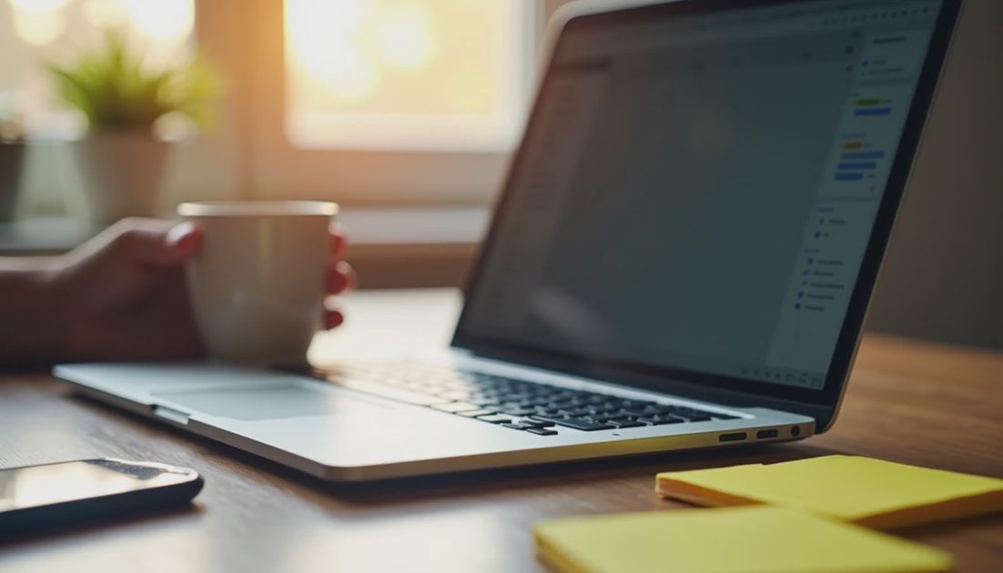 Clean Monday morning desk after Friday digital reset