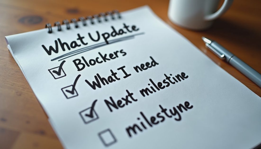 Handwritten status update format that replaces multiple meetings