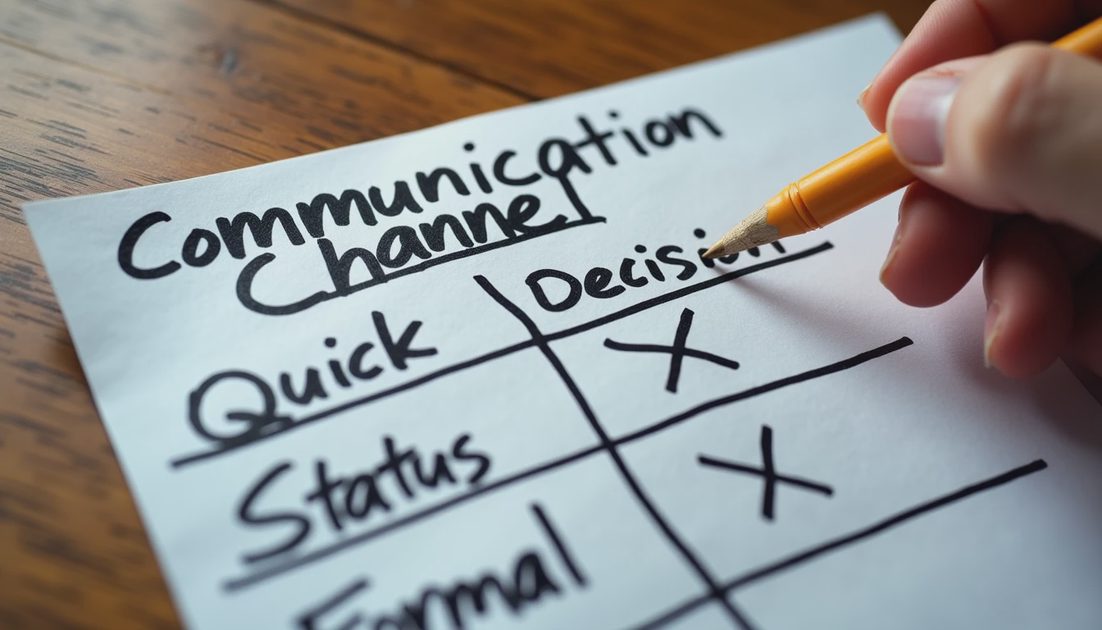Handwritten guide for choosing Slack, email, docs or chat