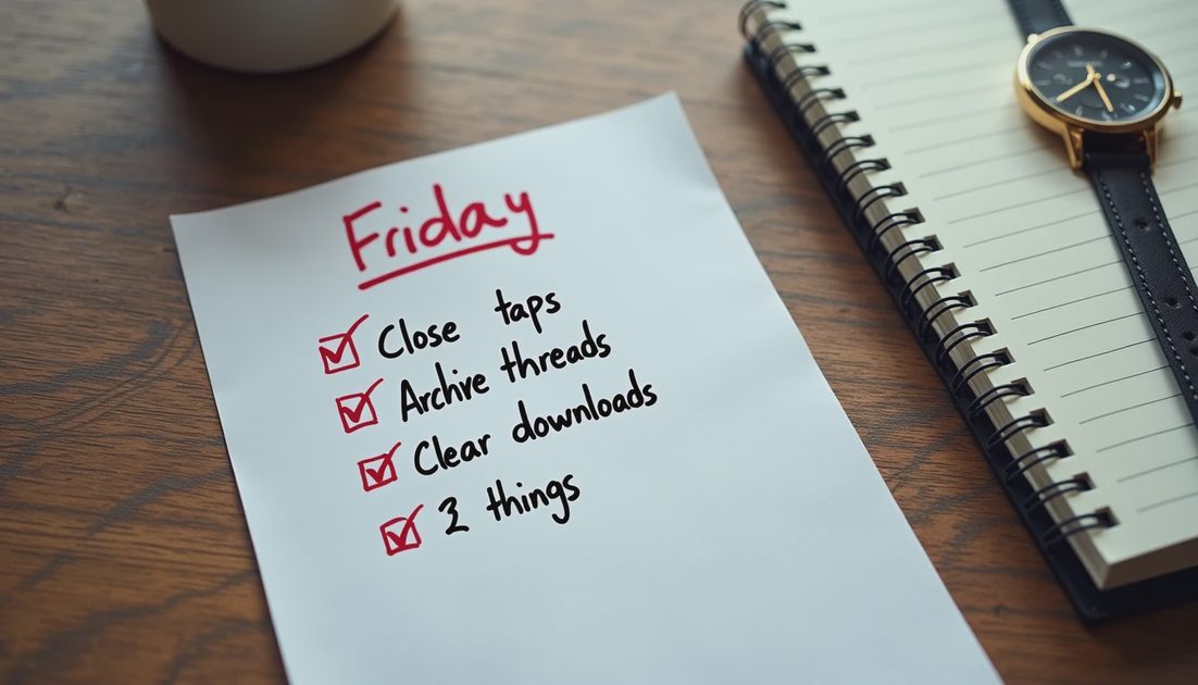 Handwritten Friday digital reset checklist with completed items